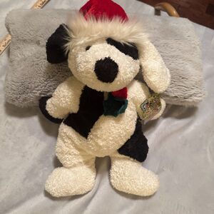 Commonwealth Santa Puppy Dog Christmas Plush spotted black white 15"